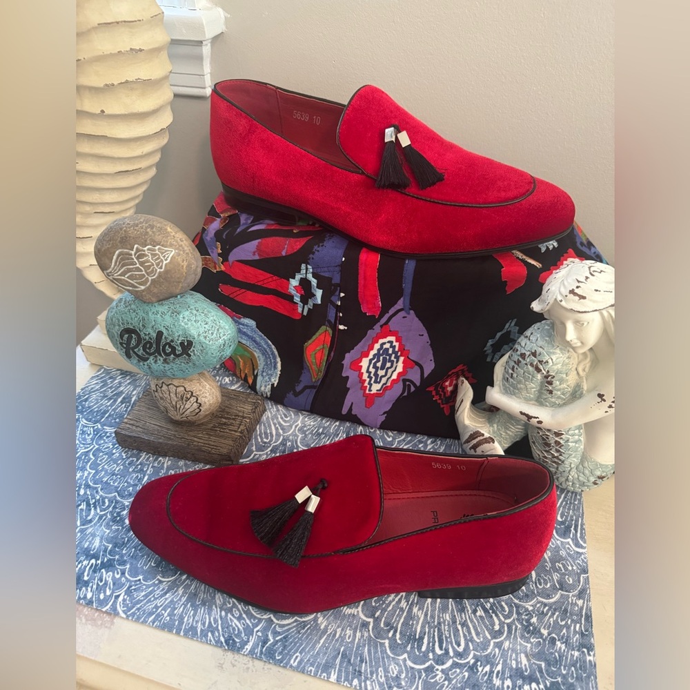 Red Suede Loafers with Tassels Men size 10 - Picture 1 of 4